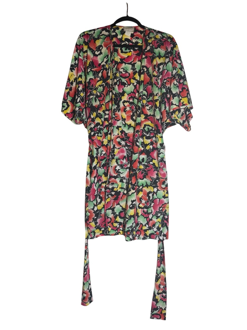 Natori Floral Wrap Robe Size Medium Multicolor Half Sleeves Lightweight